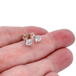 Estate Sterling Silver 925 5mm Cubic Zirconia Stud Earrings